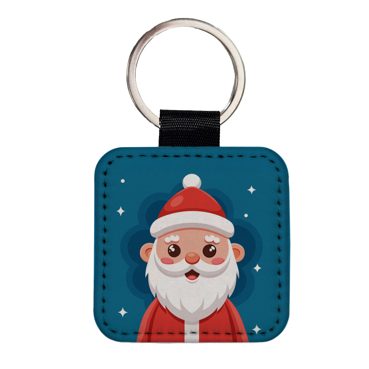 Santa Cute Xmas Christmas Square Faux Leather Keychain