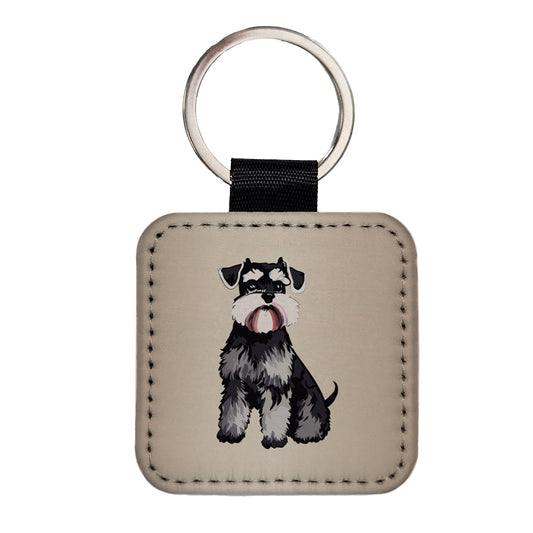 Schnauzer Dog Watercolor Square Faux Leather Keychain