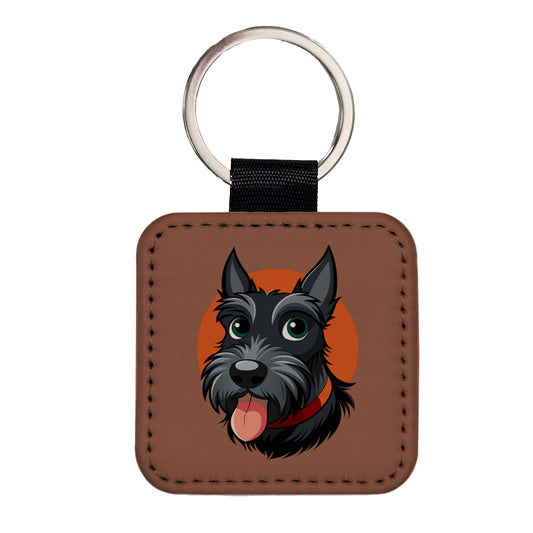 Scottish Terrier Scottie Sticking Out Tongue Square Faux Leather Keychain