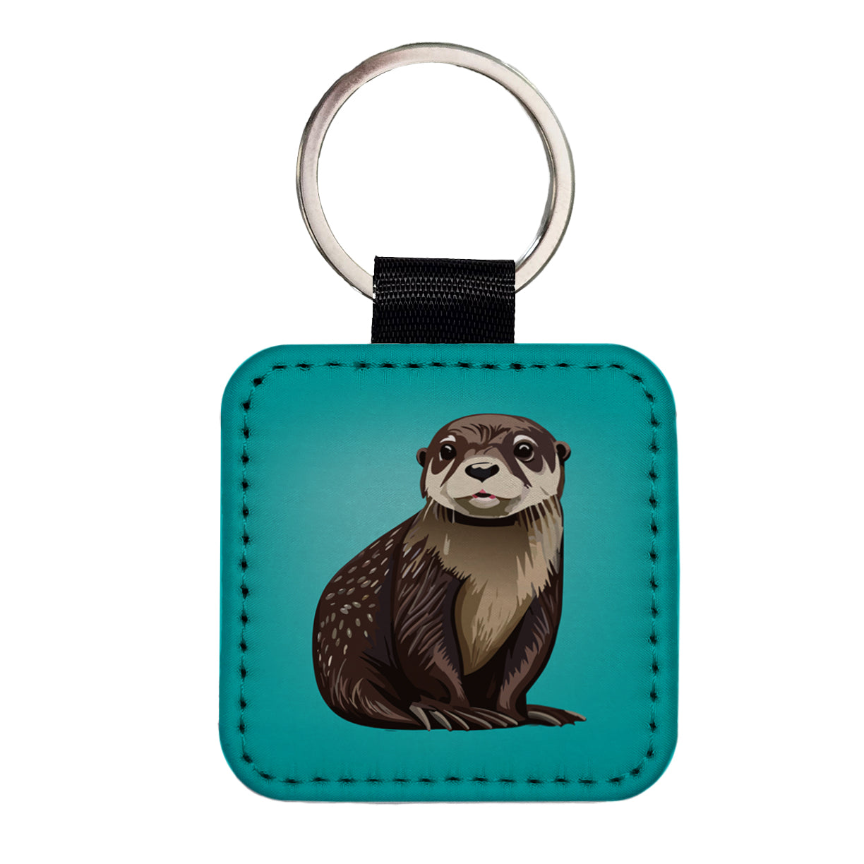Sea Otter Cute Ocean Animal Square Faux Leather Keychain