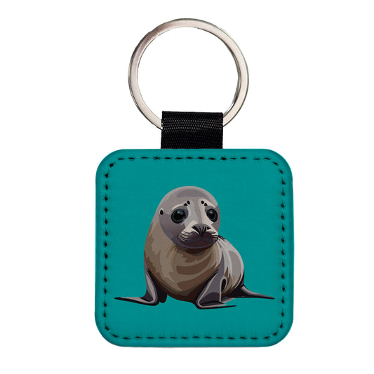 Seal Ocean Animal Cute Square Faux Leather Keychain