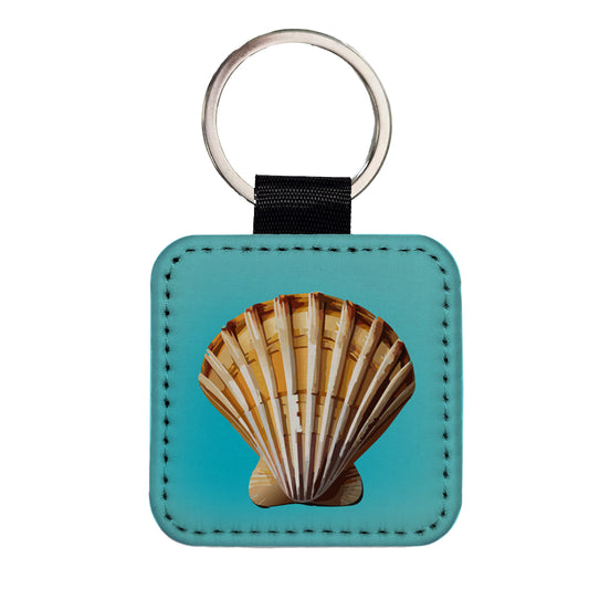 Seashell Sea Shell Ocean Beach Square Faux Leather Keychain