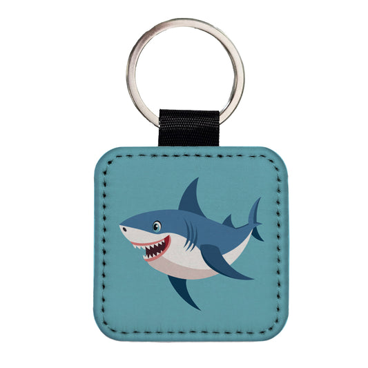 Shark Smiling Square Faux Leather Keychain