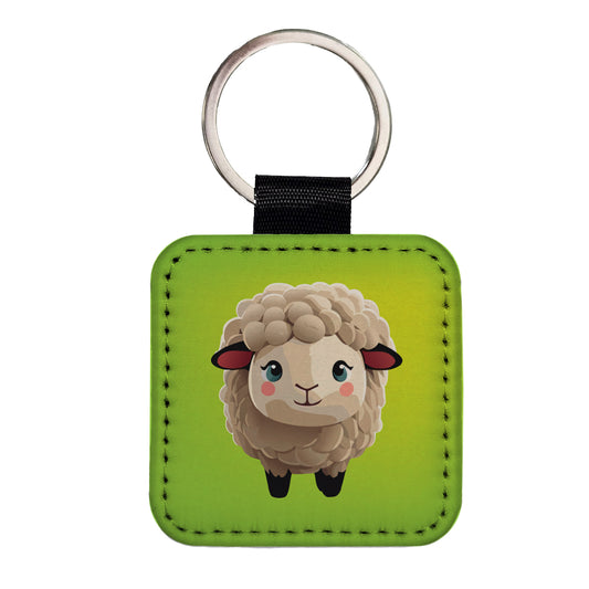 Sheep Chibi Standing Square Faux Leather Keychain