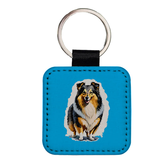 Shetland Sheepdog Standing Square Faux Leather Keychain
