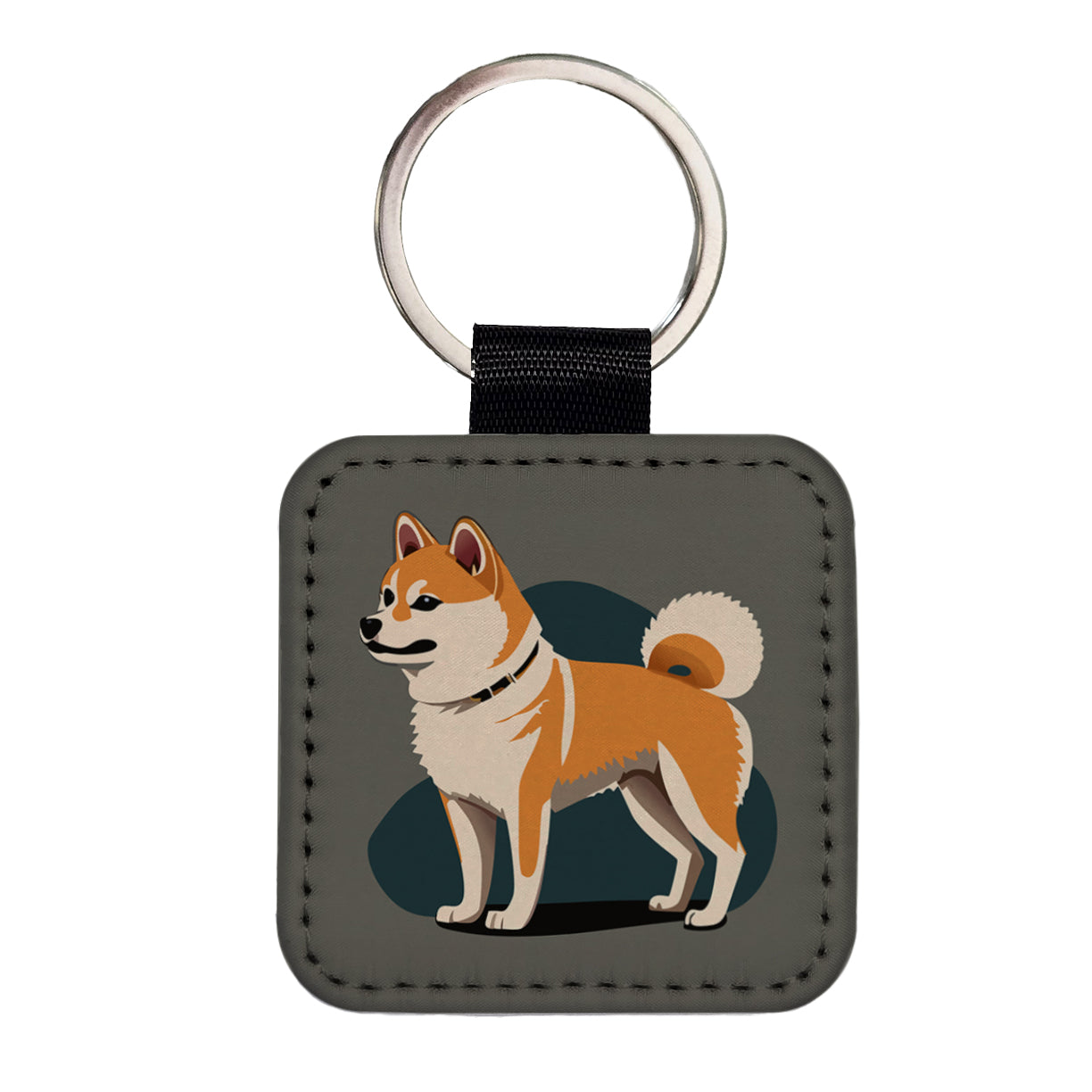 Shiba Inu Dog Standing Square Faux Leather Keychain