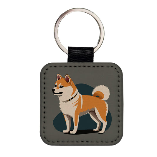 Shiba Inu Dog Standing Square Faux Leather Keychain