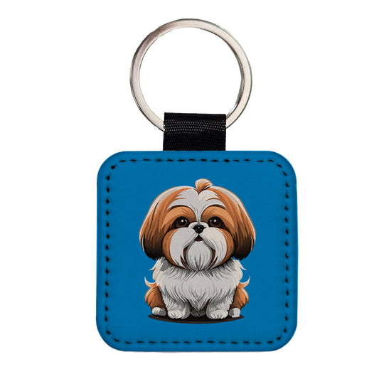 Shih Tzu Dog Adorable Square Faux Leather Keychain