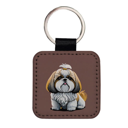 Shih Tzu Dog Cute Square Faux Leather Keychain