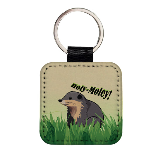 Shrew Mole Holy Moley Funny Animal Square Faux Leather Keychain
