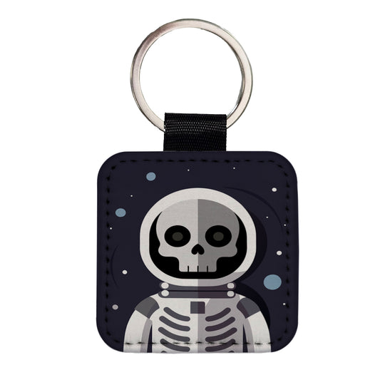 Skeleton in Space Suit Astronaut Square Faux Leather Keychain