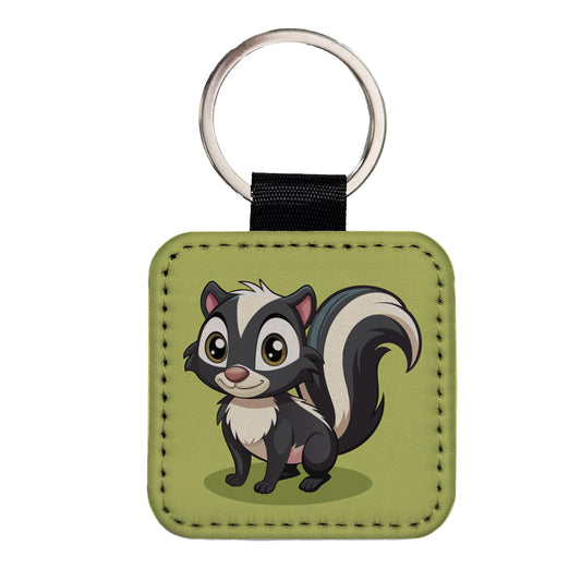 Skunk Cute Square Faux Leather Keychain