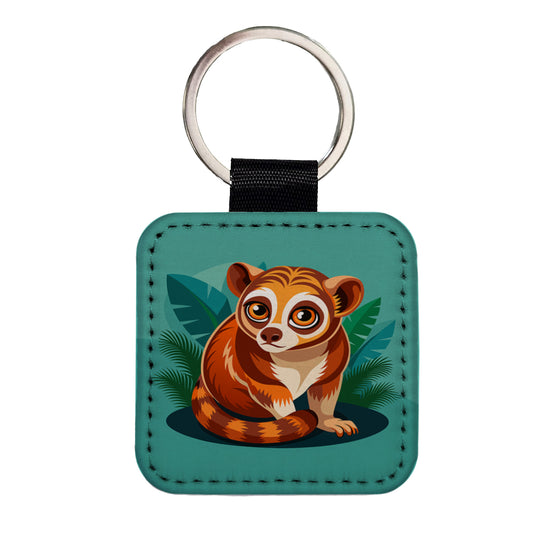 Slow Loris Cute Square Faux Leather Keychain