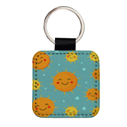 Smiling Suns Cute Square Faux Leather Keychain