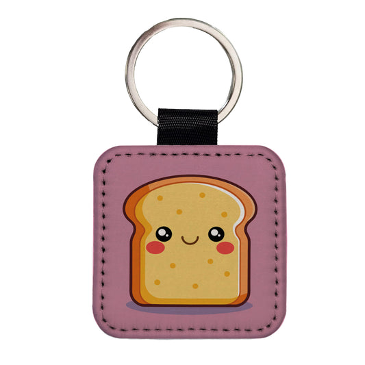 Smiling Toast Cute Square Faux Leather Keychain