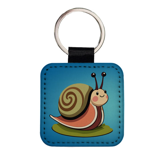 Snail Cute Funny Square Faux Leather Keychain
