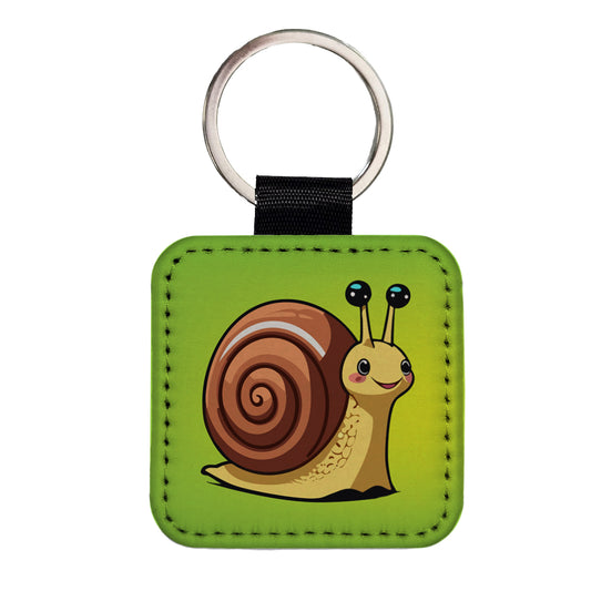 Snail Smiling Square Faux Leather Keychain