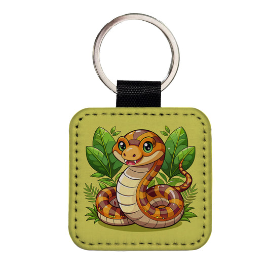 Snake Cute Square Faux Leather Keychain