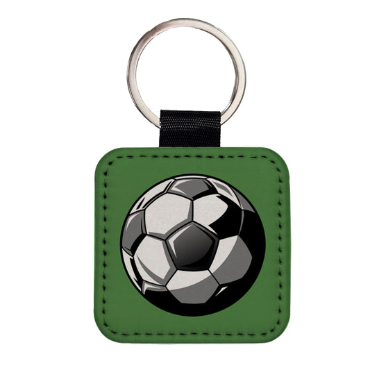 Soccer Ball Football Black White Gray Square Faux Leather Keychain