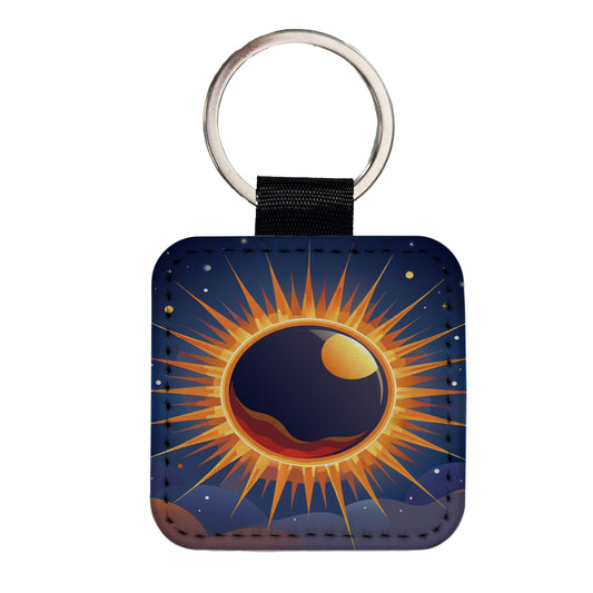 Solar Eclipse Sun Square Faux Leather Keychain