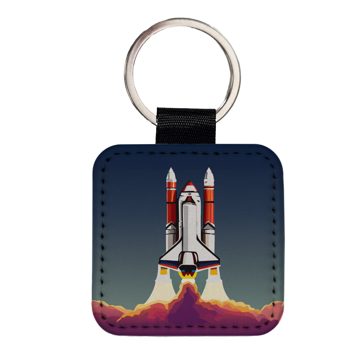 Space Shuttle Launch Blasting Off Square Faux Leather Keychain