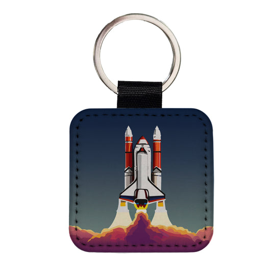 Space Shuttle Launch Blasting Off Square Faux Leather Keychain
