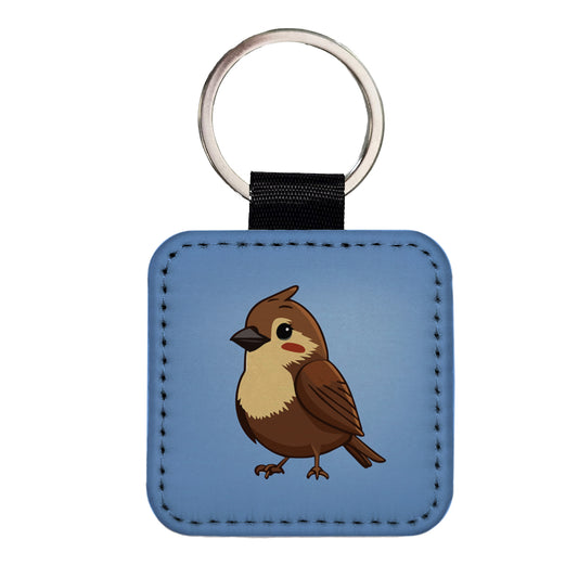 Sparrow Brown Bird Cute Square Faux Leather Keychain
