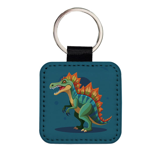Spinosaurus Dinosaur Square Faux Leather Keychain