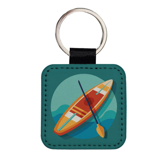Stand Up Paddle Board Boarding SUP Square Faux Leather Keychain