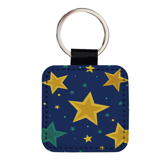Stars Scattered Background Square Faux Leather Keychain