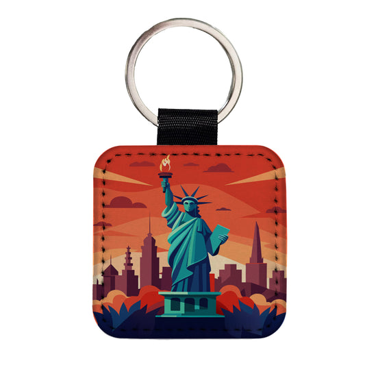 Statue of Liberty Square Faux Leather Keychain