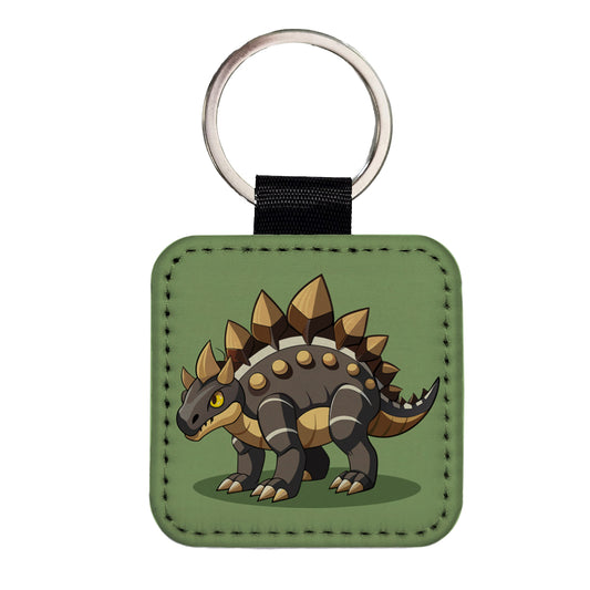Stegosaurus Armored Dinosaur Square Faux Leather Keychain