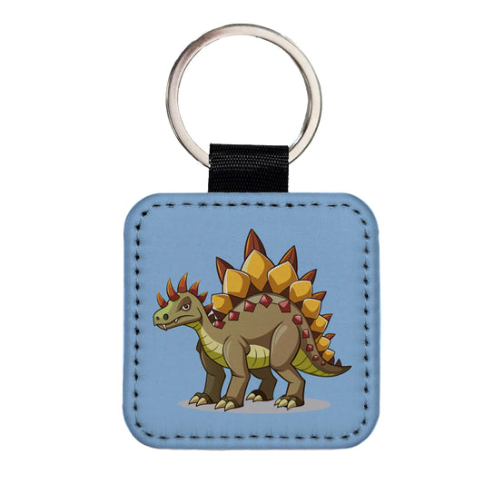 Stegosaurus Dinosaur Square Faux Leather Keychain