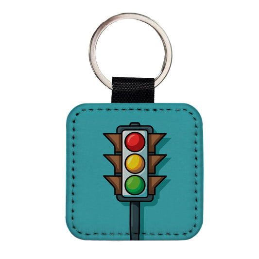 Stop Light Colorful Square Faux Leather Keychain