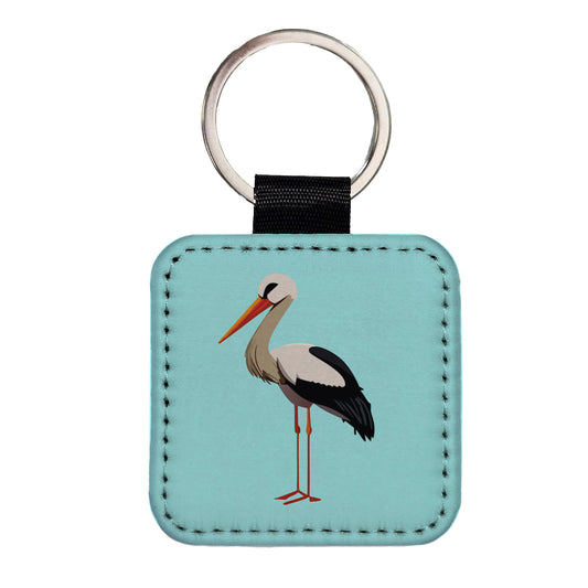 Stork Bird Profile Square Faux Leather Keychain