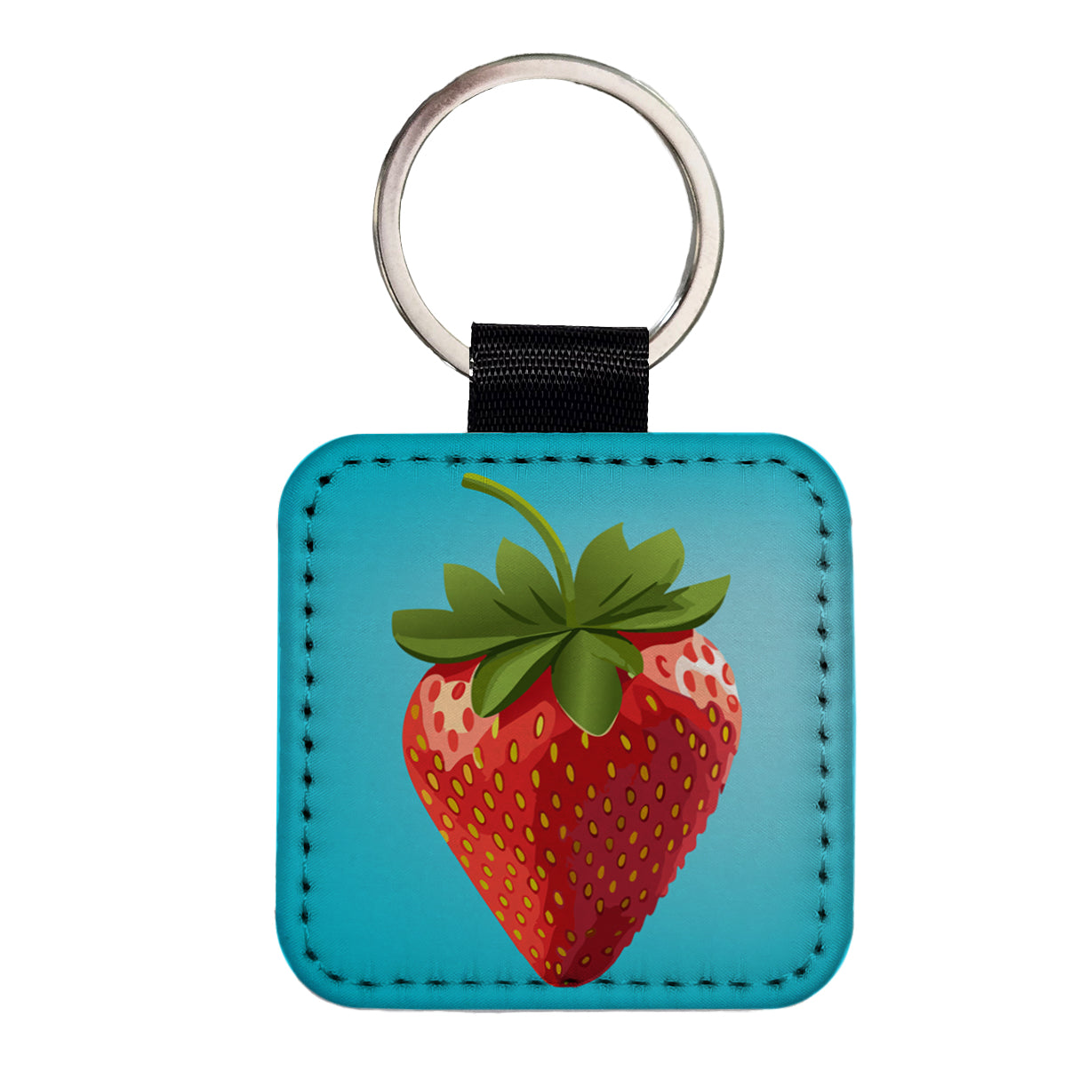 Strawberry Fruit Square Faux Leather Keychain