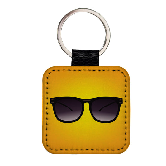 Sunglasses Black Summer Vacation Square Faux Leather Keychain
