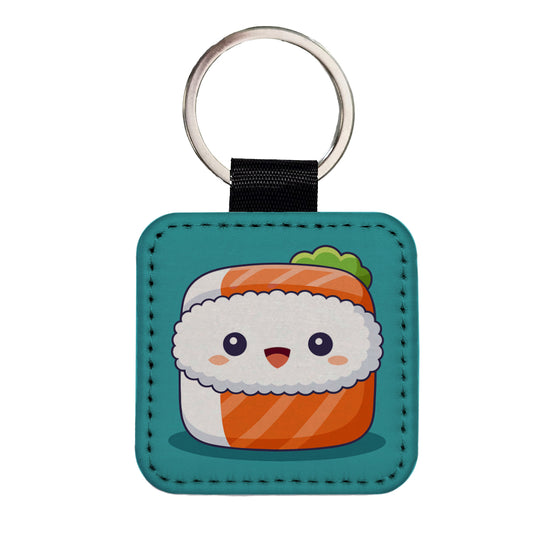 Sushi Food Cute Square Faux Leather Keychain
