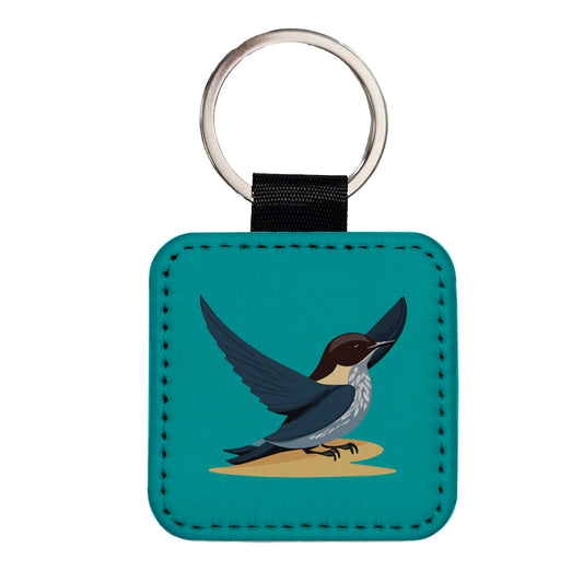 Swallow Bird Blue Square Faux Leather Keychain