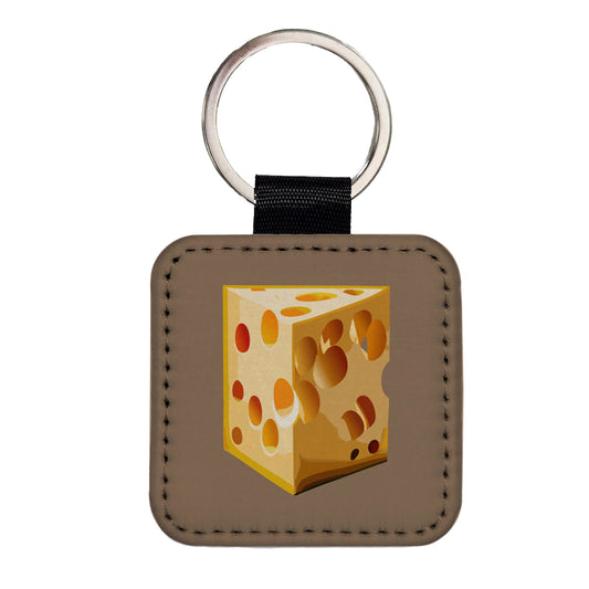 Swiss Cheese Square Faux Leather Keychain