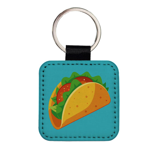 Taco Crispy Mexican Food Square Faux Leather Keychain