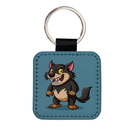 Tasmanian Devil Australian Animal Funny Square Faux Leather Keychain