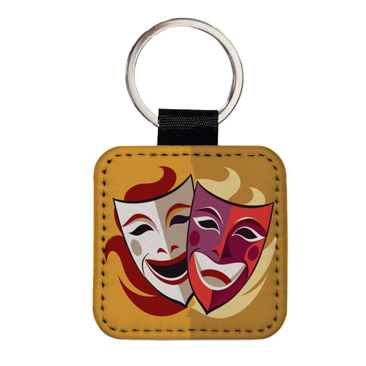 Theater Drama Masks Theatre Acting Actors Square Faux Leather Keychain