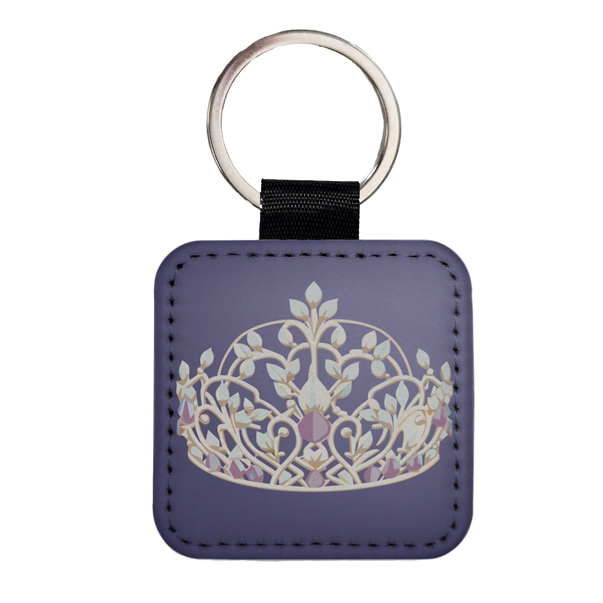 Tiara Princess Queen Royalty Square Faux Leather Keychain