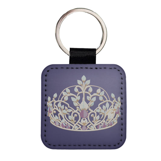 Tiara Princess Queen Royalty Square Faux Leather Keychain