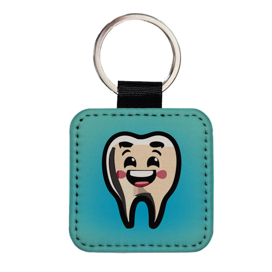 Tooth Happy Dentist Square Faux Leather Keychain