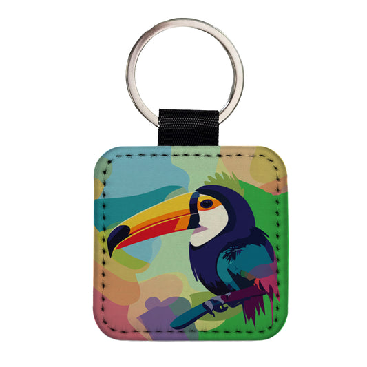 Toucan Tucan Tropical Bird Square Faux Leather Keychain
