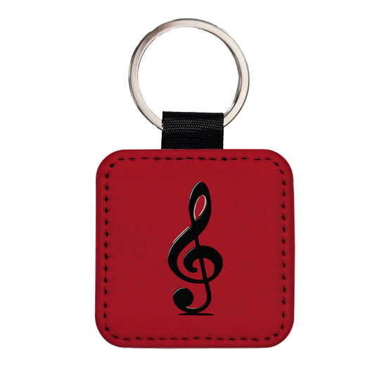 Treble Clef Music Musical Musician Square Faux Leather Keychain