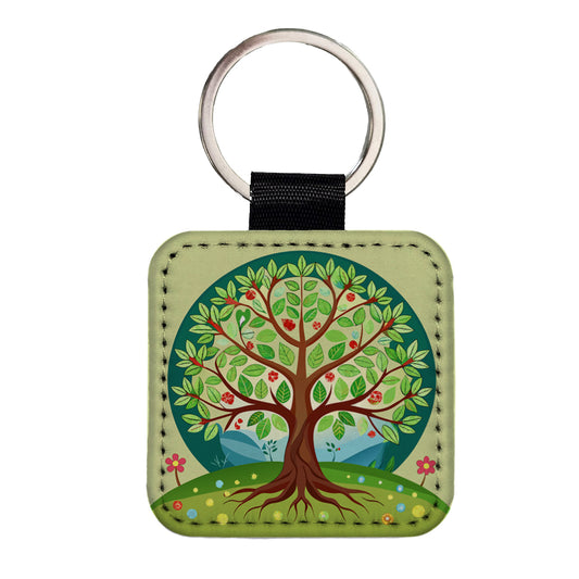 Tree of Life Colorful Square Faux Leather Keychain