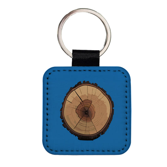 Tree Ring Slice Square Faux Leather Keychain